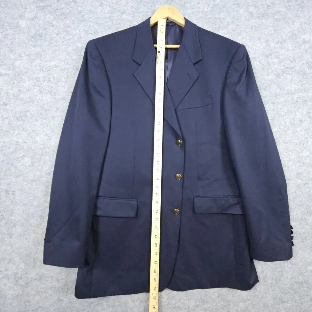 Jones New York Blazer Navy Blue Size 44L 100% Wool Brass 3-Button Ventless SNAGS